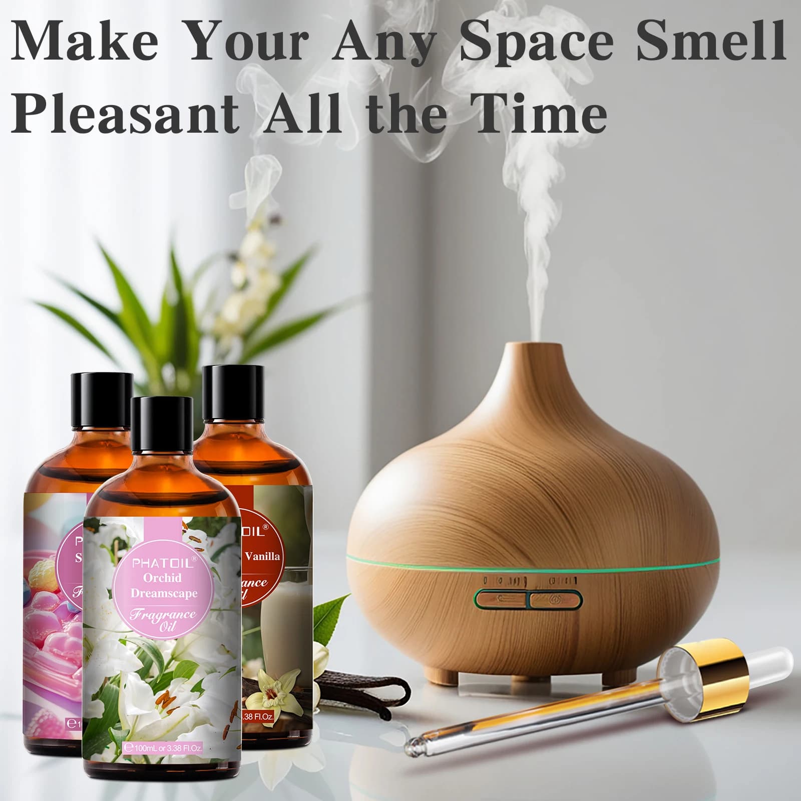 PHATOIL huile parfumée d'amande et de vanille pour diffuseur d'aromathérapie 100ml huiles aromatiques de paysage de rêve d'orchidée de carnaval de fruits Premium