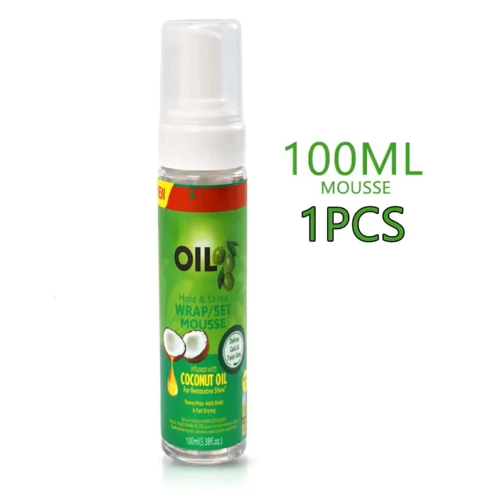 Mousse pour cheveux bouclés (100 ml) pour perruques, mousse coiffante à l'huile d'olive à tenue forte, mousse anti-frisottis pour coiffer les cheveux des femmes