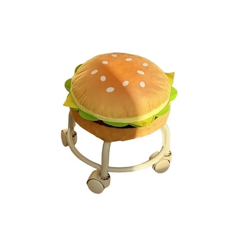 Tabouret roulant en forme de hamburger, chaise pivotante rembourrée et moelleuse avec roulettes, mobilier amusant pour enfants pour salon et chambre à coucher
