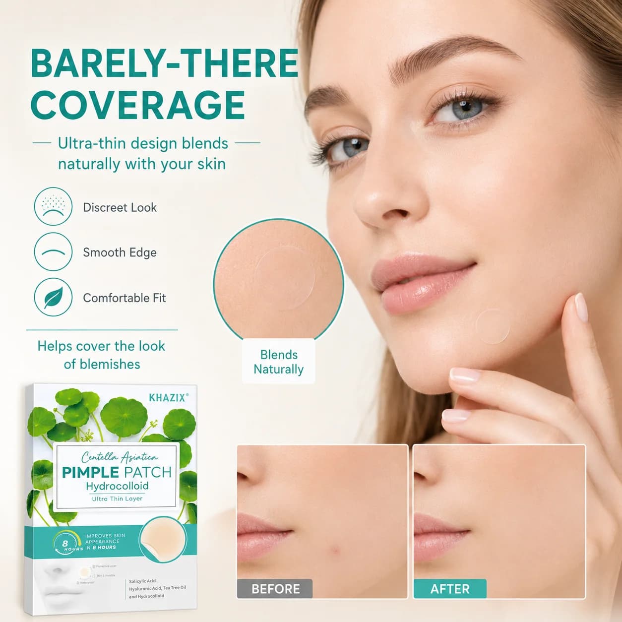 Pansements hydrocolloïdes à la Centella Asiatica pour l'acné et les imperfections, 12/24 pièces