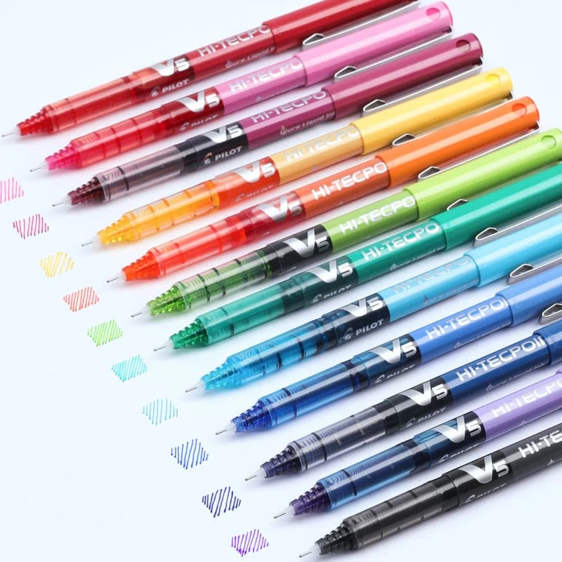 Stylo à bille à encre liquide Pilot V5 Hi-Tecpoint, pointe de 0.5mm, ligne bleue de 0.3mm, recharge d'encre 12 couleurs, stylos à bille à bille à Gel