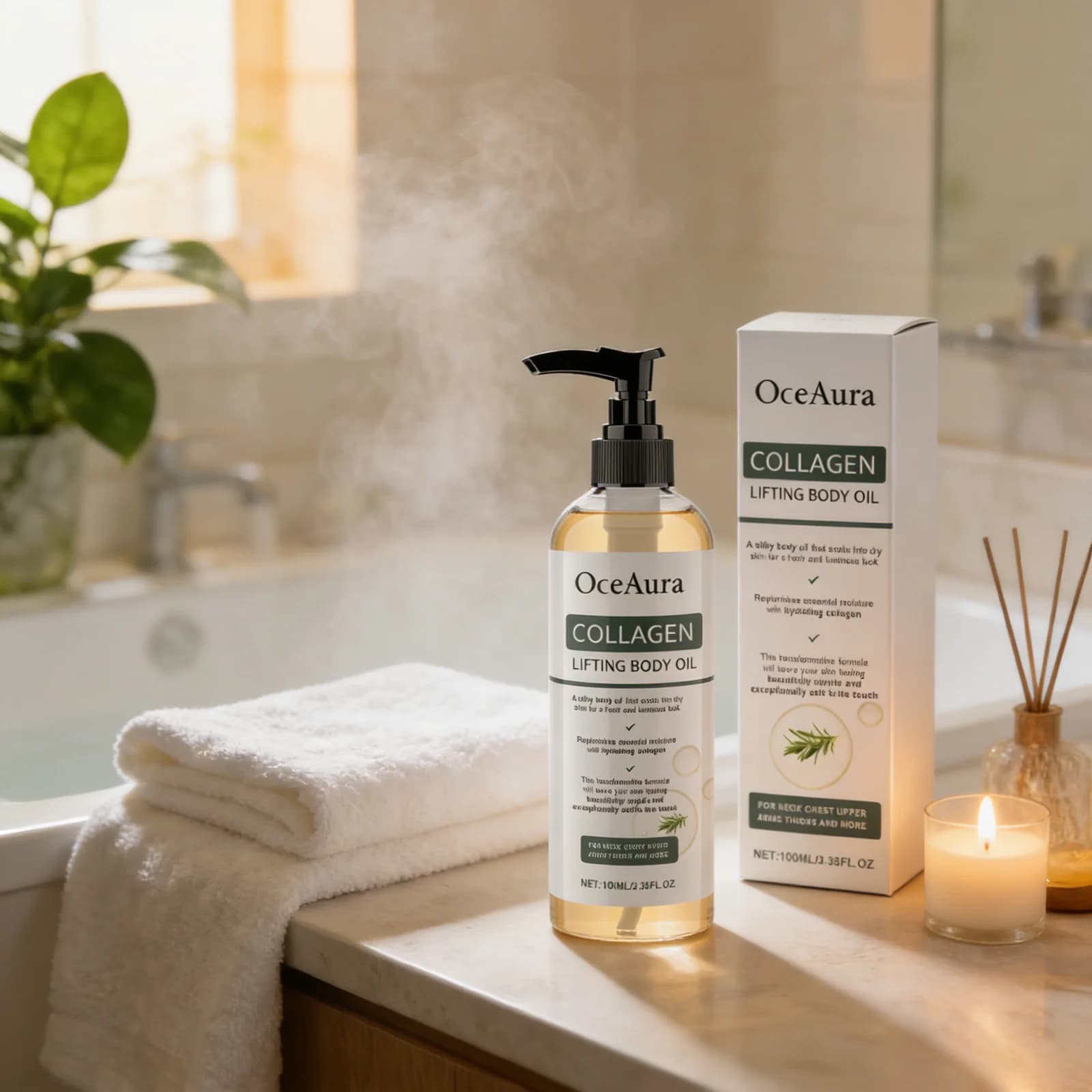 Huile corporelle raffermissante au collagène 100ml – Améliore l'élasticité et resserre la peau, hydratation intense, rafraîchissante, à la lavande, non grasse