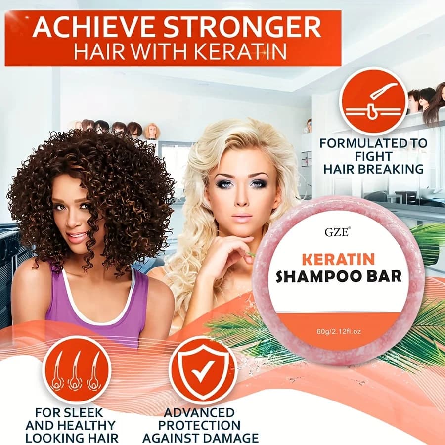 Savon en barre de shampoing à la kératine – Épaississement en salon pour cheveux secs, endommagés, bouclés, crépus, raides ou traités par coloration – Formule anti-frisottis