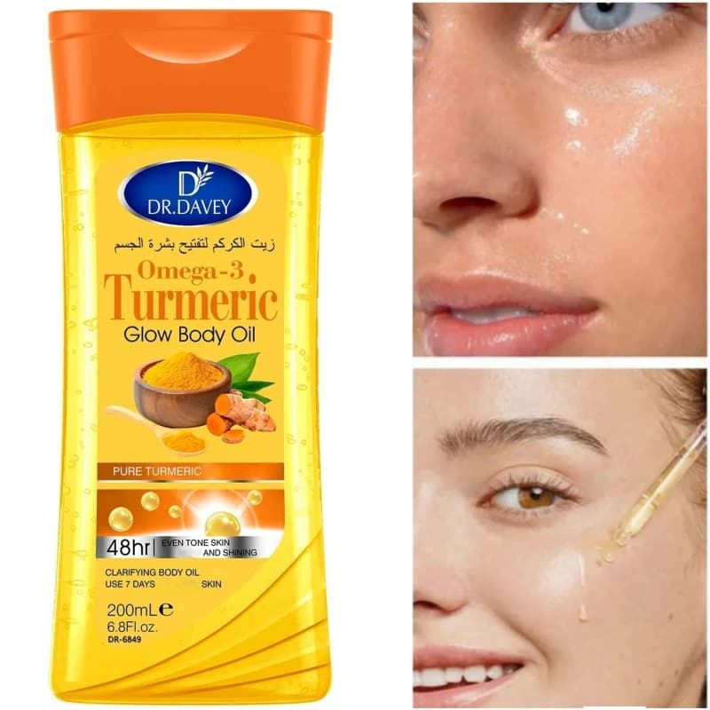 2 flacons de 200 ml d'huile corporelle éclaircissante au curcuma et oméga-3, soin hydratant et nourrissant pour la peau, adapté à toutes les saisons, corps et visage.