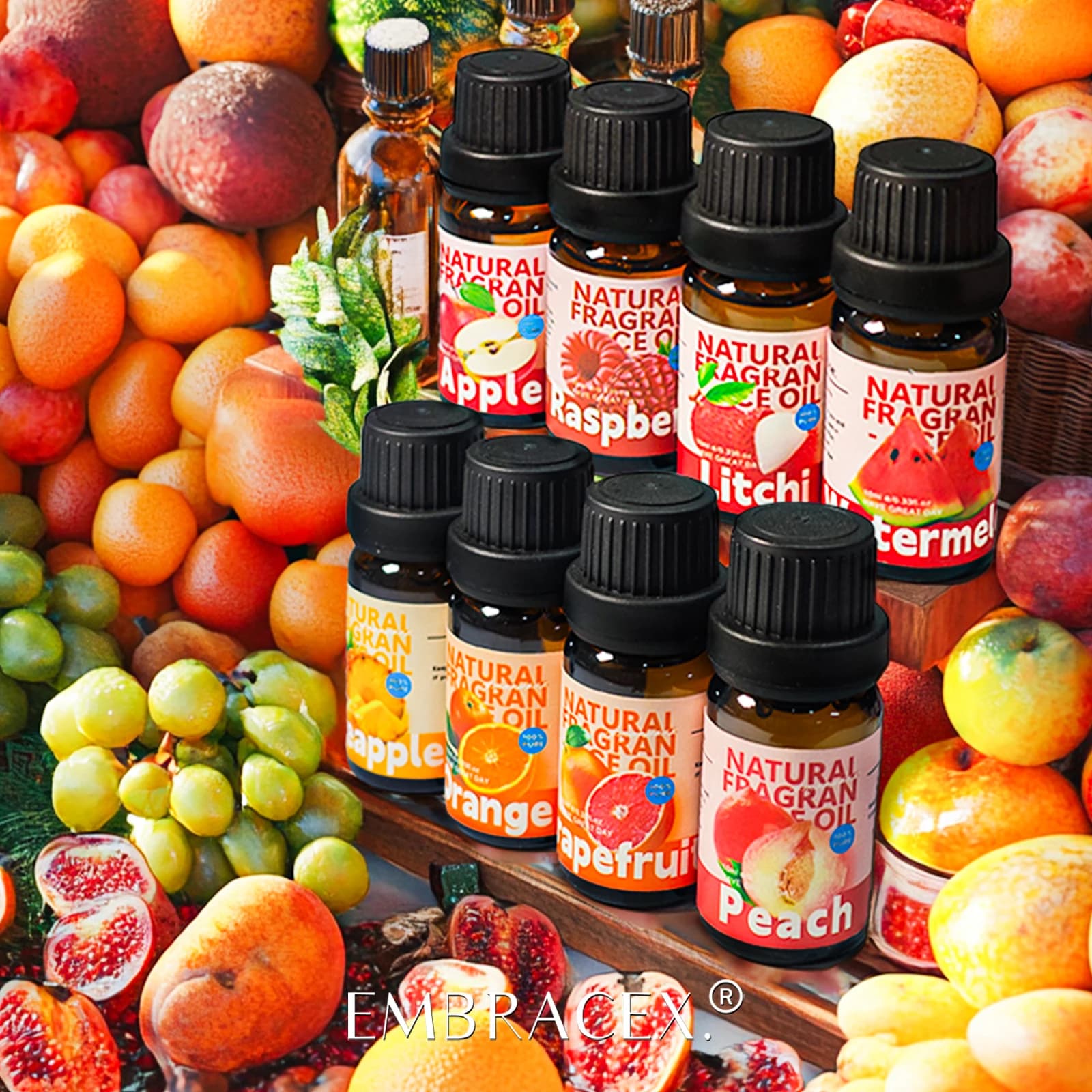 25 types d'huiles essentielles fruitées, huile parfumée fruitée pour diffuseur, fabrication de bougies - Fraise, Citron, Pêche, Banane, Mangue