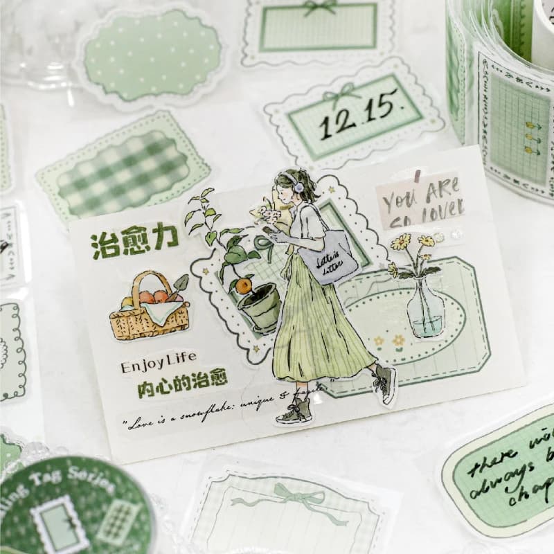 6 rouleaux de bandes Washi de la série Healing Tag, autocollants pour scrapbooking, cadres vintage, matériel pour journalisation et fournitures de scrapbooking DIY