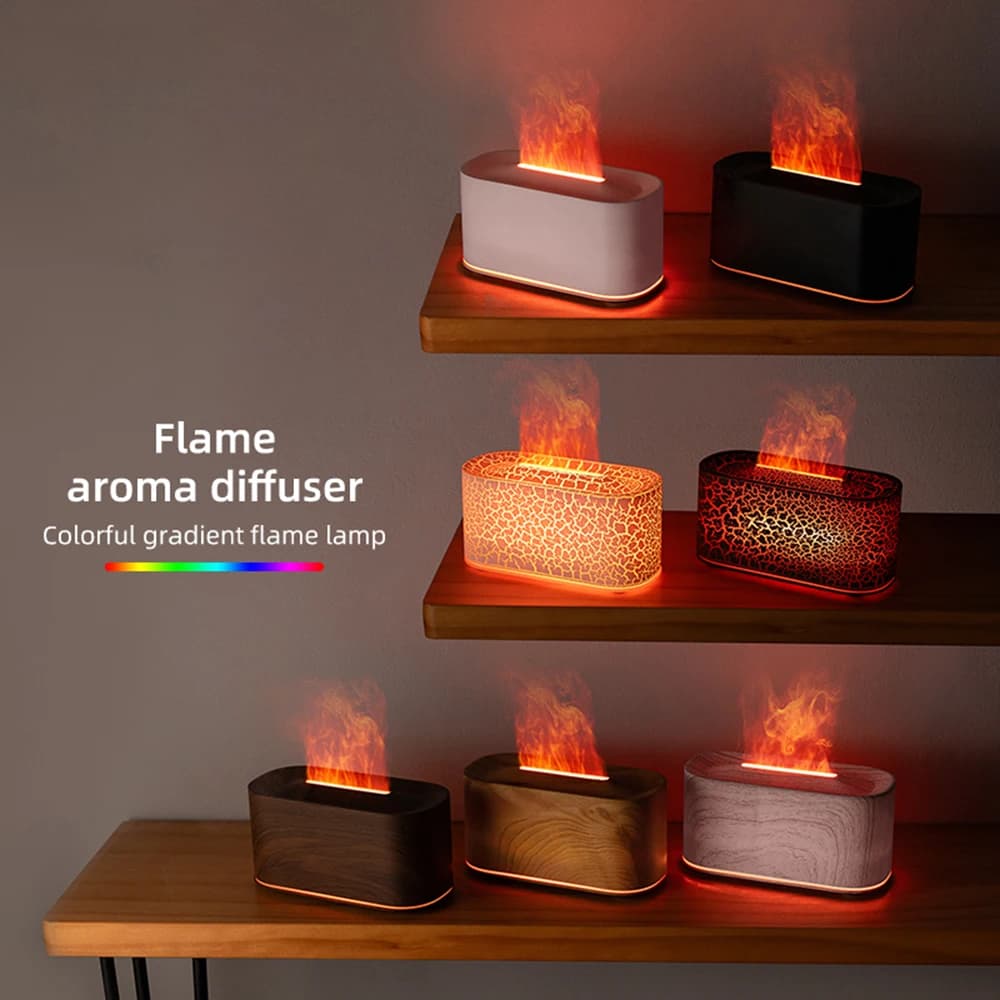 Diffuseur d'huiles essentielles de flamme, humidificateur diffuseur de flamme colorée, diffuseur d'huiles essentielles silencieux à 7 lumières de couleur avec arrêt automatique