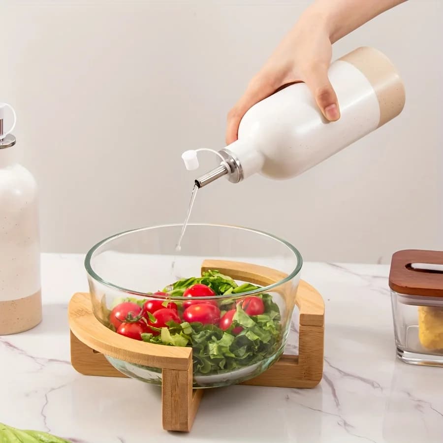 Bouteille distributrice d'huile d'olive en céramique avec goutte-à-goutte d'huile en acier inoxydable, adaptée à la cuisine, au pendaison de crémaillère et au cadeau de vacances 1/2 pièces