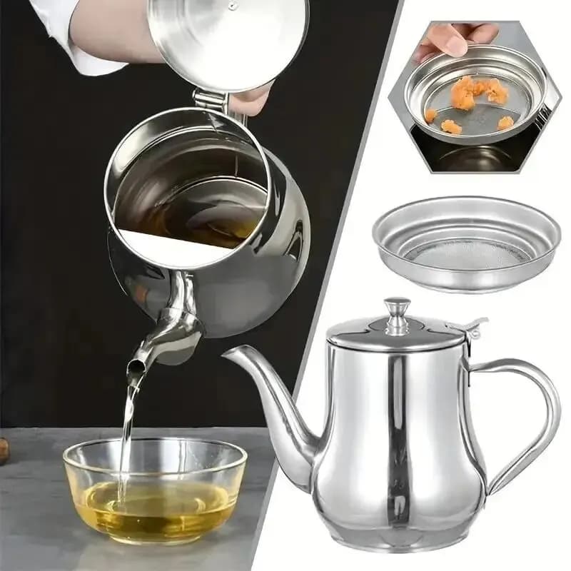 1Pc Ménage Pot D'huile En Acier Inoxydable avec Filtre