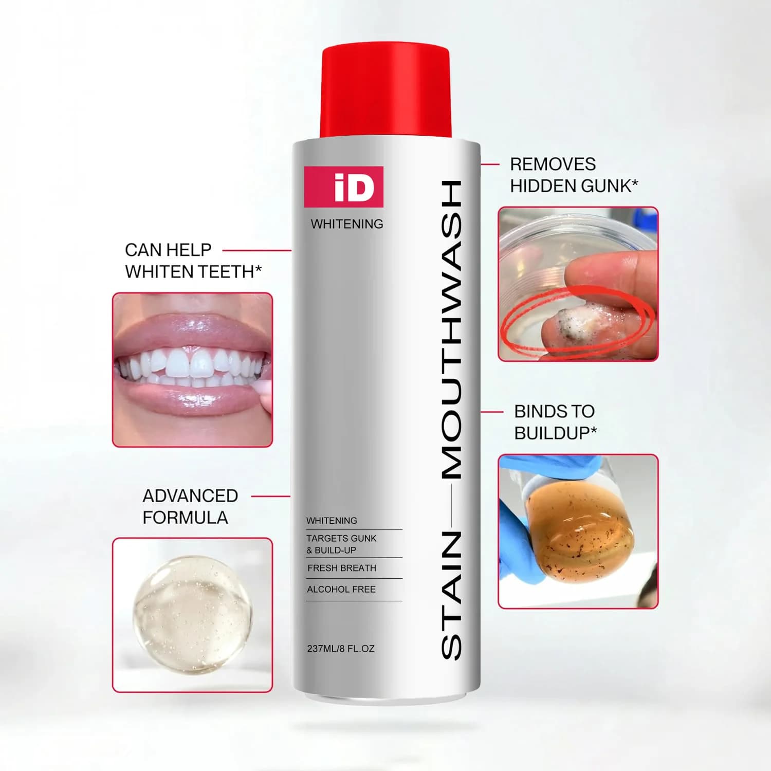 Bain de bouche blanchissant – Haleine fraîche douce, élimine la plaque et les excréments, sans danger pour l'émail, sans sensibilité, pour les soins bucco-dentaires aux huiles essentielles