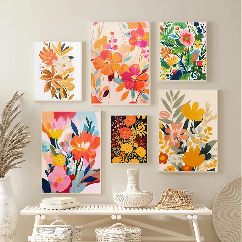 Peinture de fleurs de Gouache, Art botanique coloré imprimé, affiche en toile florale de printemps, décor de salle de maison, cadeau de pendaison de crémaillère