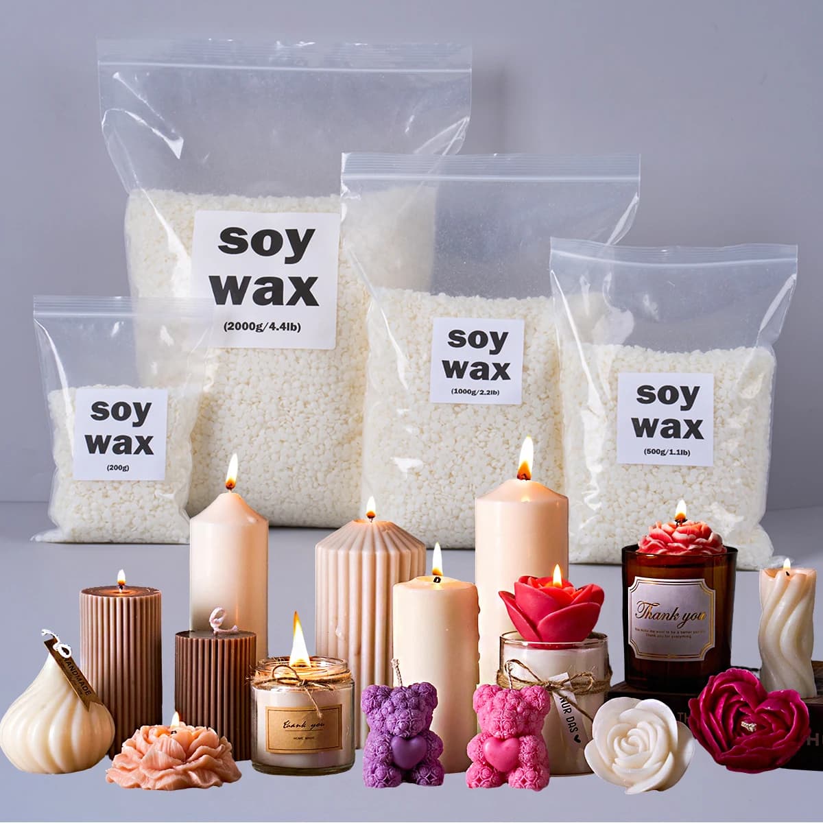 Pellets de cire de soja 200g/500g/1000g/2000g – Cire de soja naturelle de haute qualité pour la fabrication de bougies d'aromathérapie – Matériel et accessoires en gros