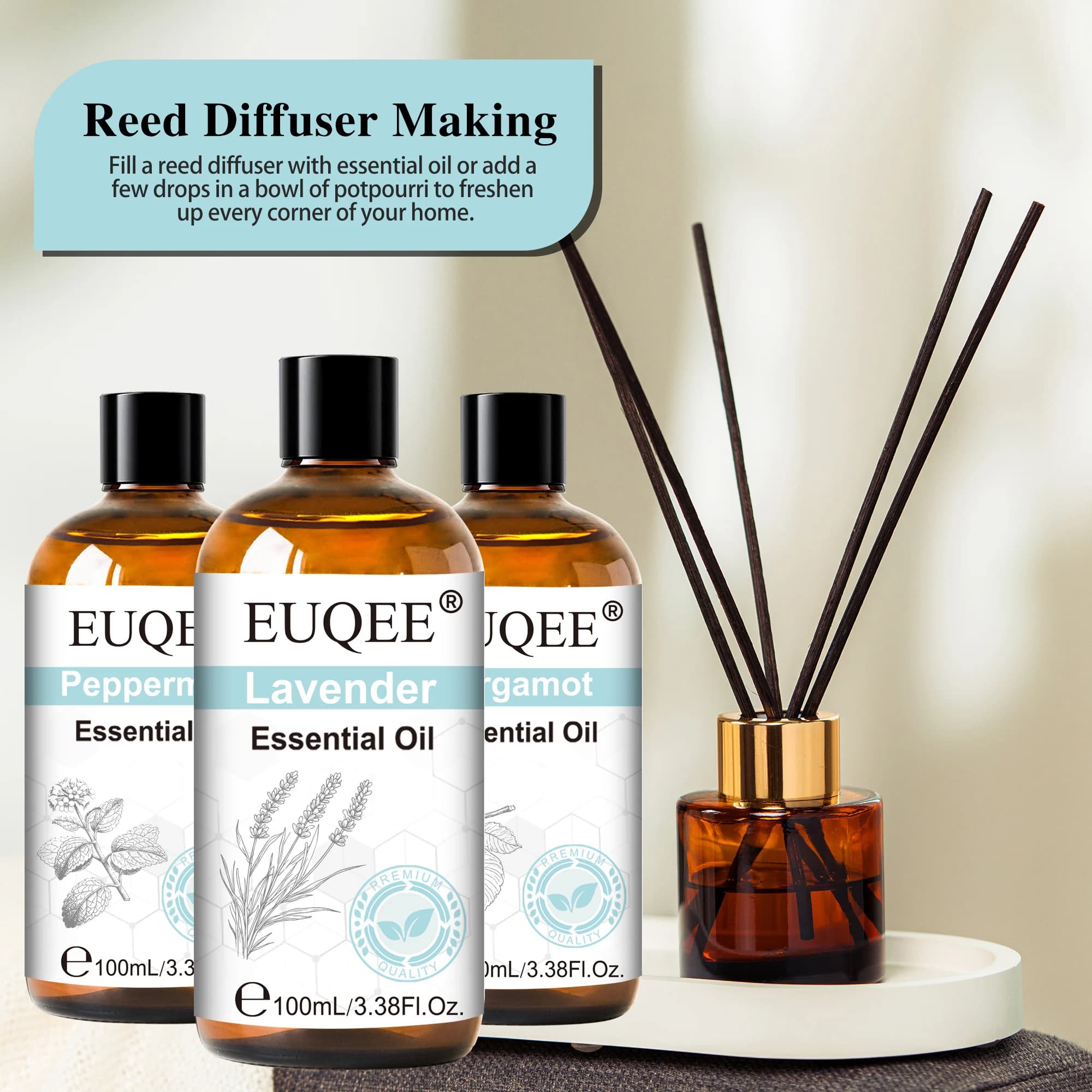 EUQEE Huile essentielle d'aromathérapie 100 ml pour diffuseur humidificateur - Huiles essentielles aromatiques à la