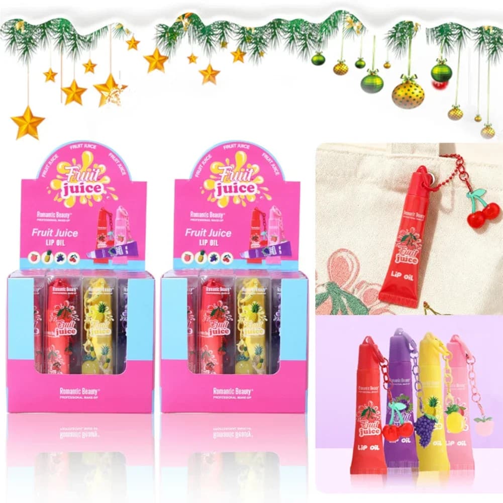 Huile à lèvres fruitée pour femme avec porte-clés – Hydratante, nourrissante et portable – Gloss à lèvres effet jus de fruits