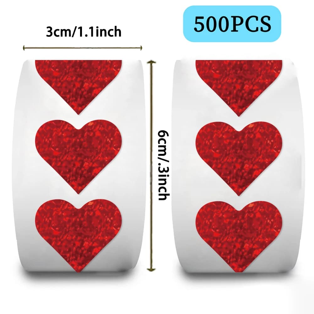 Rouleau d'autocollants en forme de cœur d'amour rouge, 500 pièces, étiquettes en papier amusantes pour récompenses, cadeaux de remerciement et décorations