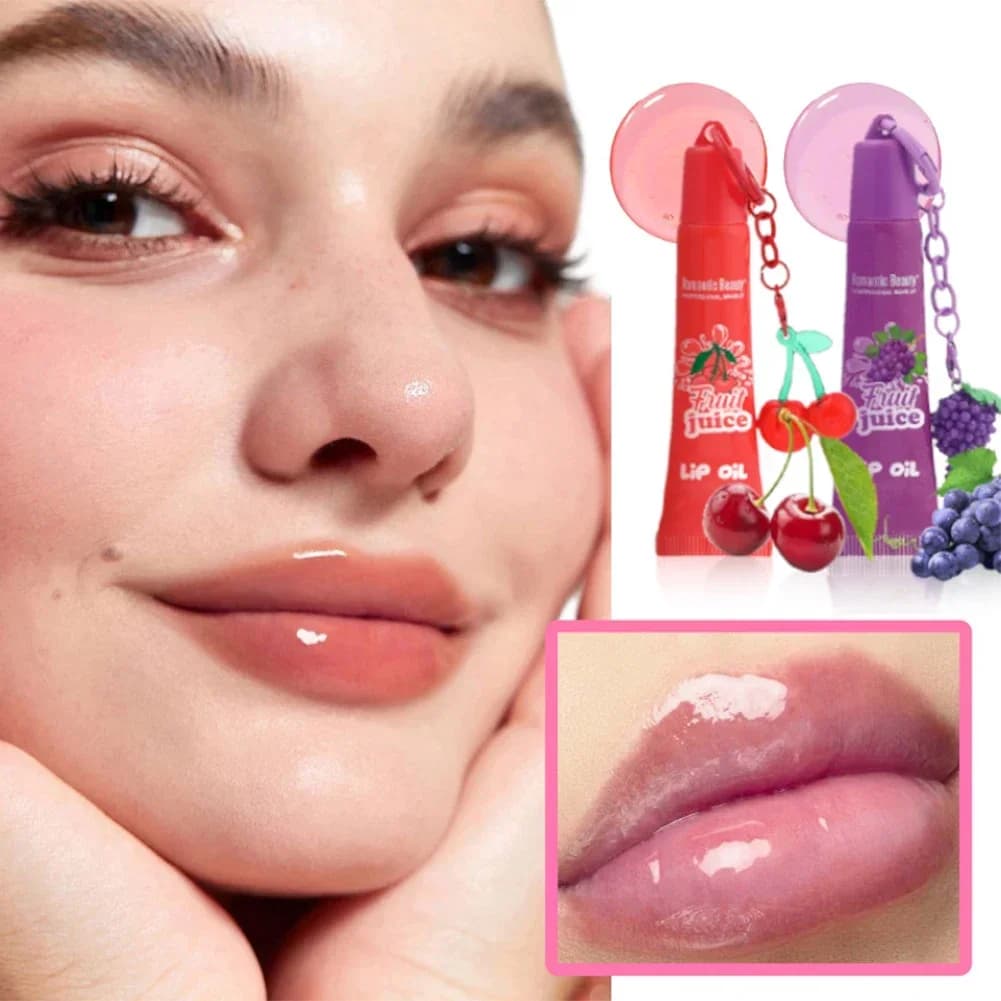Huile à lèvres fruitée pour femme avec porte-clés – Hydratante, nourrissante et portable – Gloss à lèvres effet jus de fruits