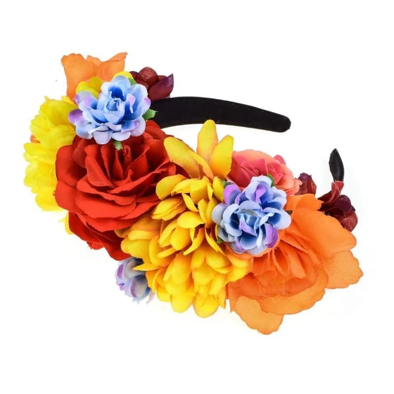 Bandeau à fleurs du jour des morts, couronne de fleurs de roses (rouge noir)