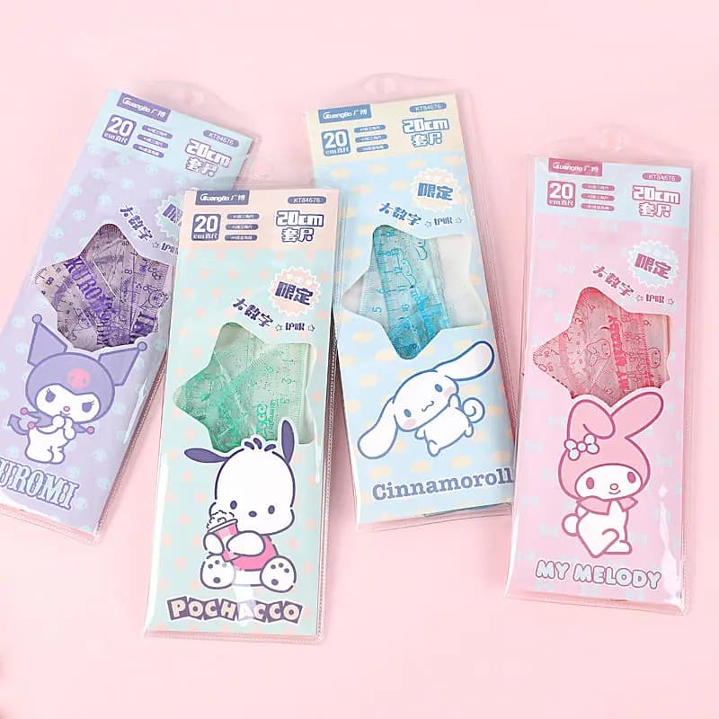 Sanrio véritable ensemble de règles dessin animé Kuromi ma mélodie cannelle pochacco fournitures scolaires mignon anime étudiant règle de protection des yeux