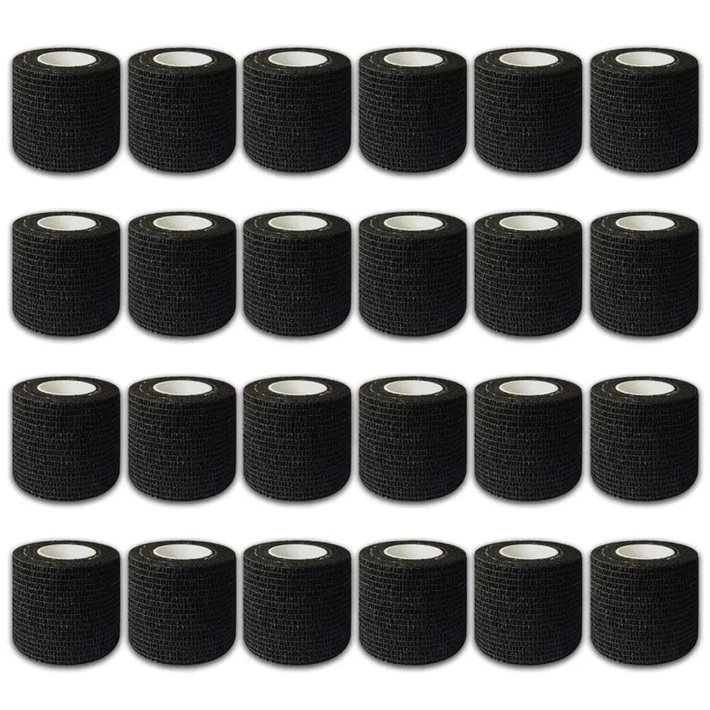 8/12/24 rouleaux noir 5*450 cm jetable cohésif tatouage Grip bande enveloppement élastique bandes rouleaux pour Machine à tatouer poignée accessoires