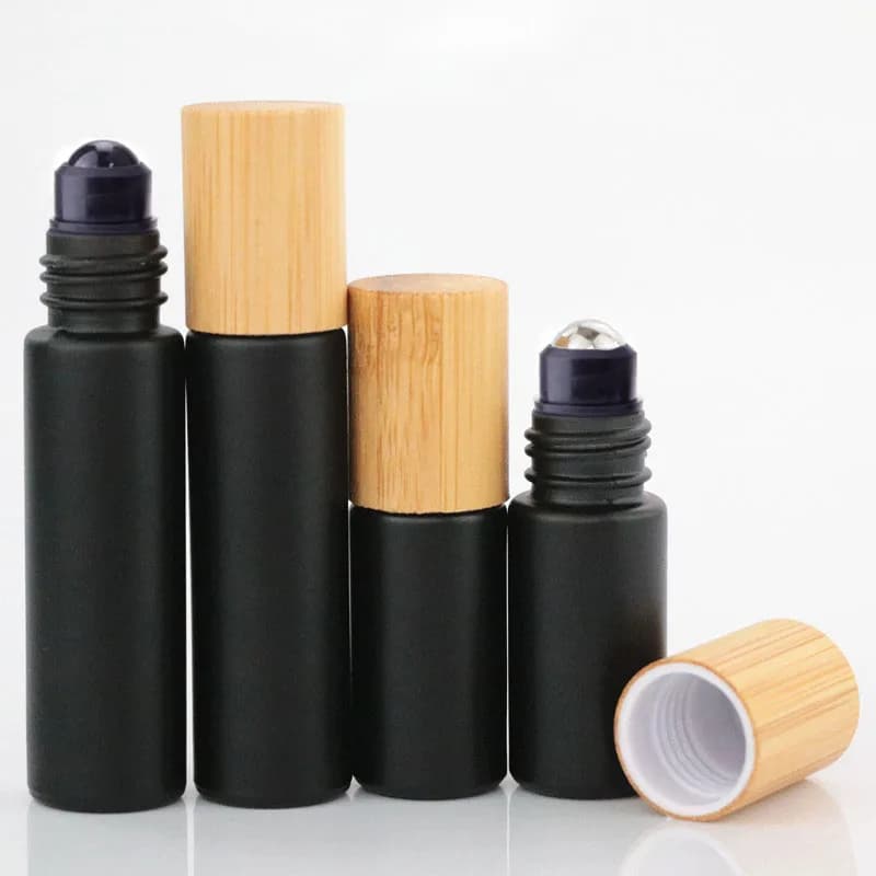 1X 10X 5ML 10ML verre noir rouleau sur bouteille huile essentielle naturel obsidienne boule rouleau pour parfum aromathérapie rechargeable bambou