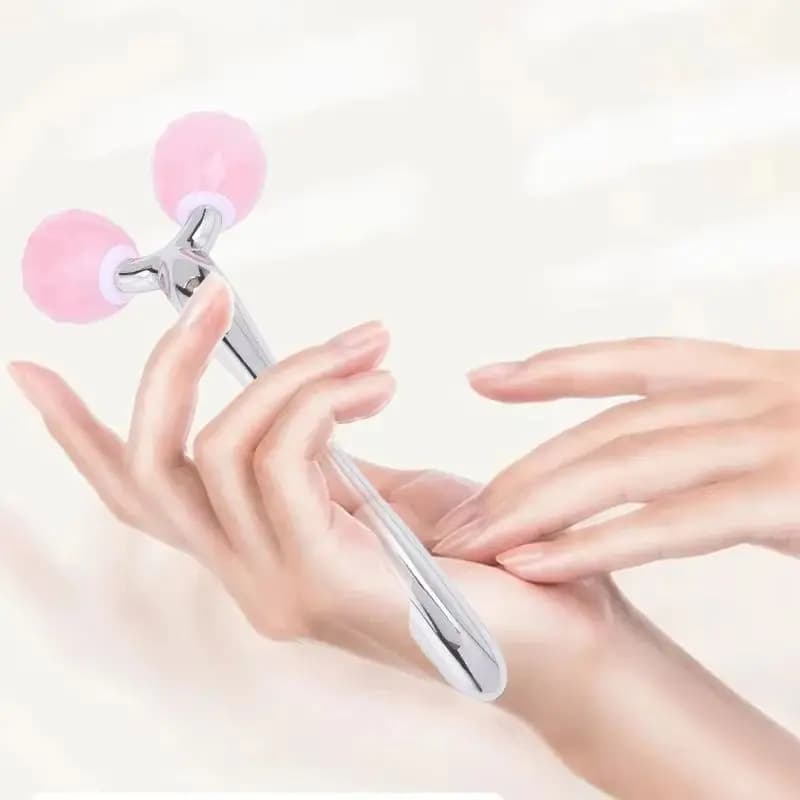 Masseur de Jade à rouleau 3D pour le visage, Quartz Rose, pierre naturelle, rotation à 360 degrés, élimine les rides, outil de Lifting pour soins de la peau
