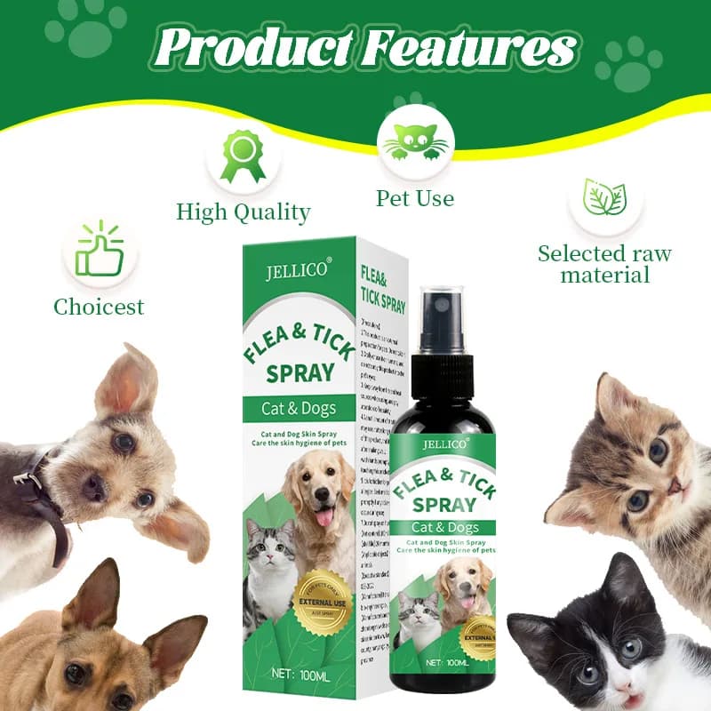 Spray Répulsif Anti-Puces et Tiques 100ml Formule Naturelle pour Chiens, à Base de Plantes avec Huiles Naturelles, Traitement Anti-Puces pour Chats, Soins de Santé pour Animaux