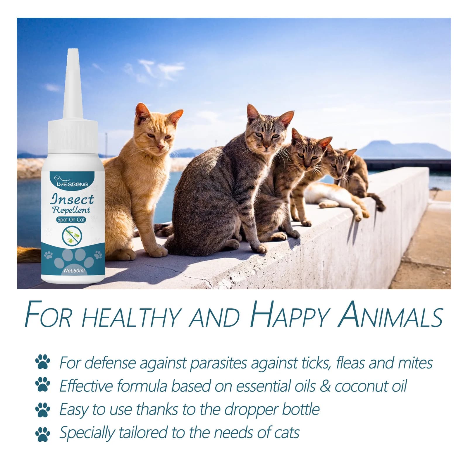 Gouttes anti-grippage pour animaux de compagnie, pour chiens et chats, dissolvant d'acariens Anti-pouces sûr, soulage les démangeaisons et le traitement des vers de sonnette, gouttes d'insectes