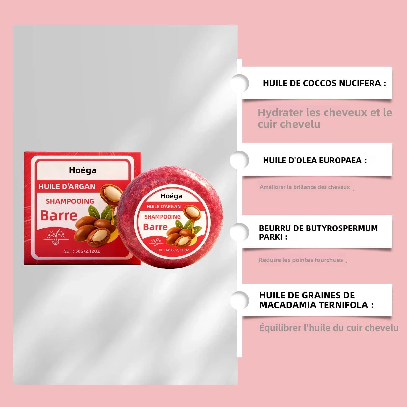 Barre de shampoing solide pour tous les Types de cheveux, huile de ricin, beurre de karité, hydratant, contrôle des frisottis, réparation des extrémités fourchues, soins capillaires amical, 60g