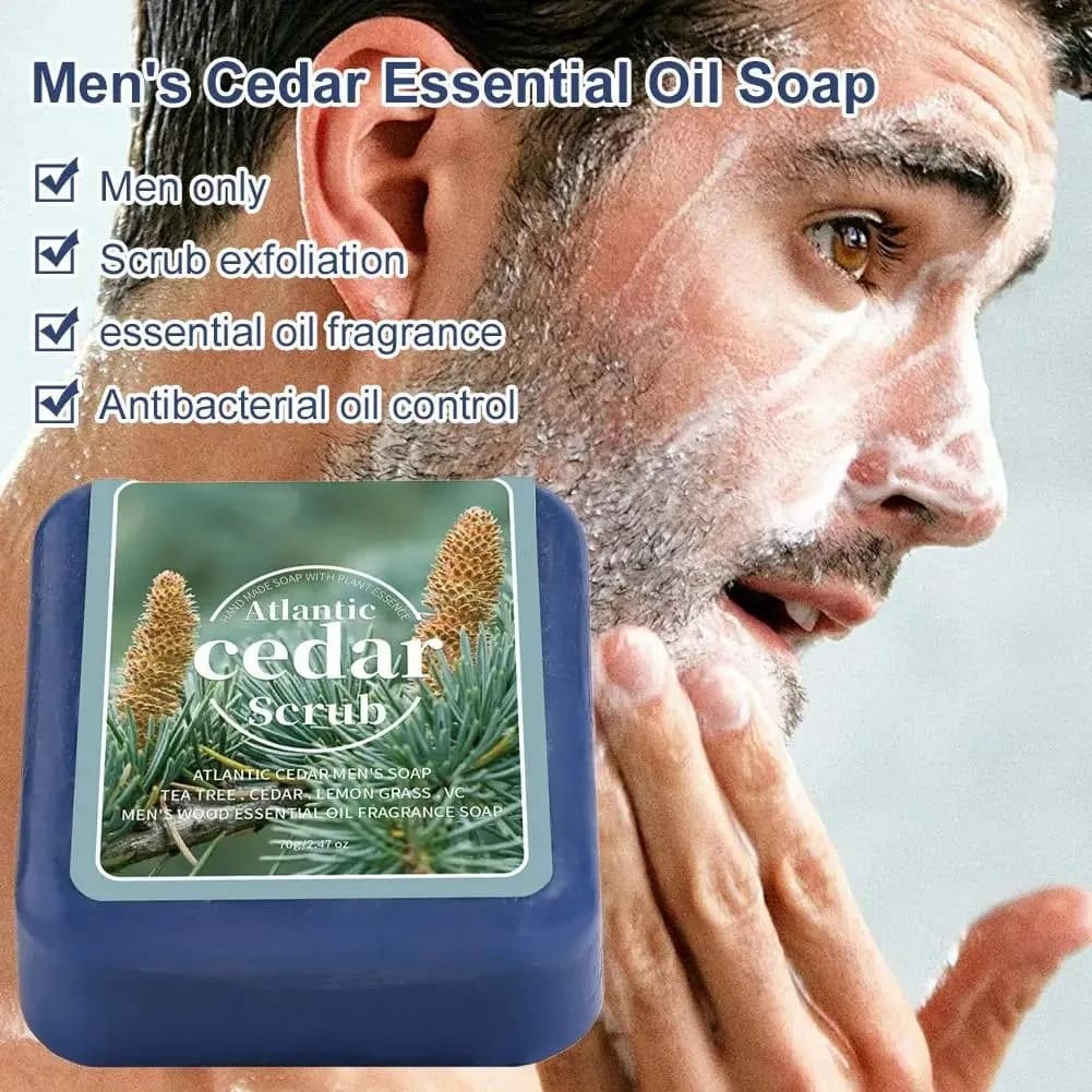 Savon à l'huile essentielle de cèdre pour hommes, savon de voyage portable pour hôtel, nettoyage en profondeur, parfum boisé, savon fait à la main, savon pour le visage et le corps