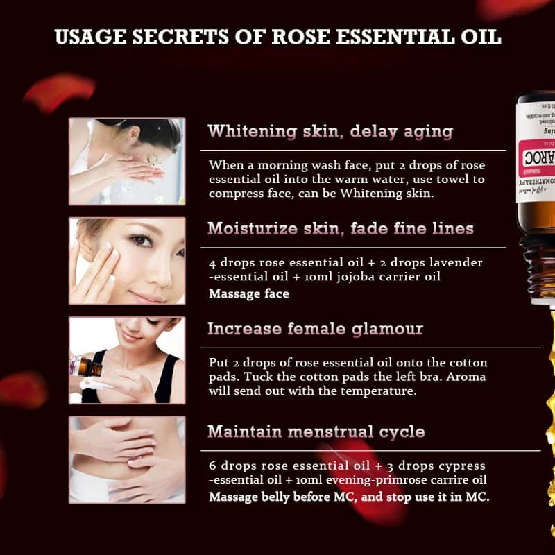 Huile essentielle de Rose 100% naturelle, 10ml, huiles de Massage hydratantes et hydratantes, soins pour la peau du visage, huile de Rose Pure du maroc