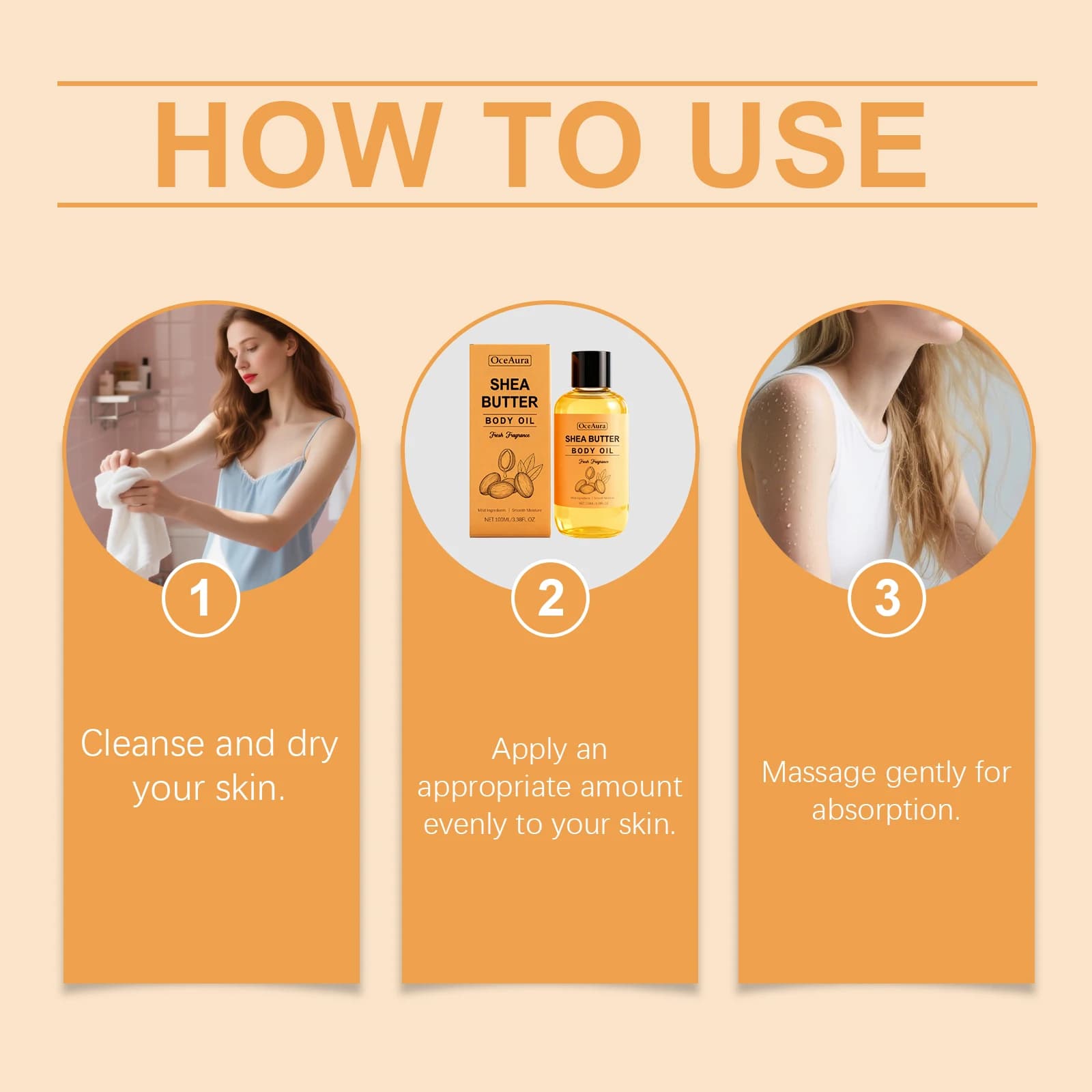 Huile corporelle au beurre, soin nourrissant doux pour tout le corps, absorption rapide et légère pour une peau lisse et douce