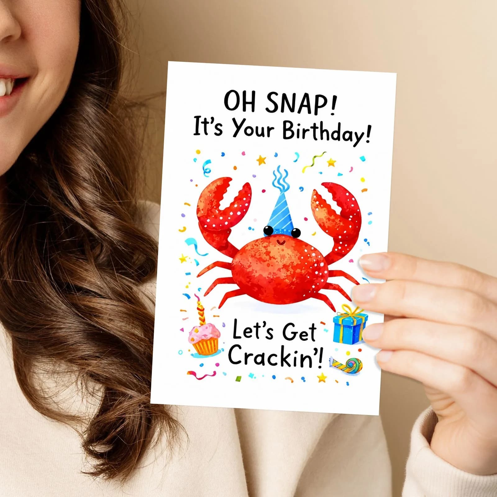 Carte d'anniversaire amusante avec un crabe rouge : OH SNAP! C'est ton anniversaire !