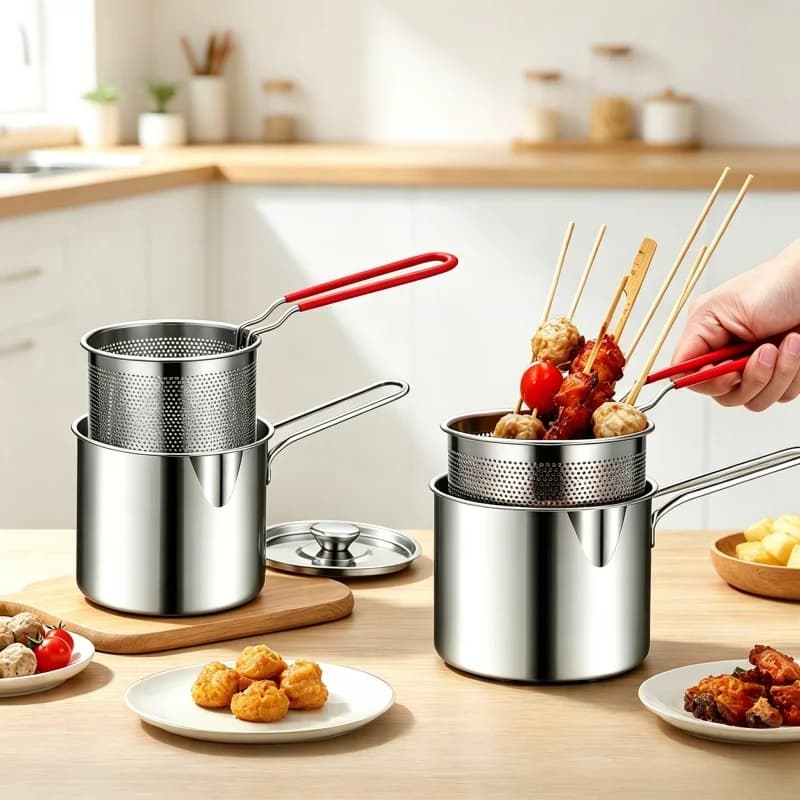Friteuse en acier inoxydable, petite friteuse domestique avec filtre, pour frites et ailes de poulet, friteuse multifonctionnelle pour la maison