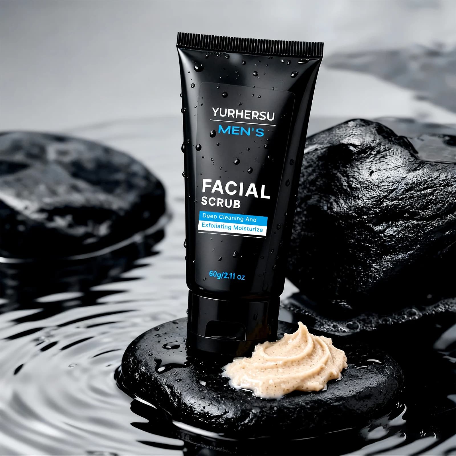 Gommage exfoliant pour le visage pour hommes, contrôle de l'huile, nettoyage en profondeur des pores, acné, élimination des points noirs, peau grasse, post-rasage, 60g