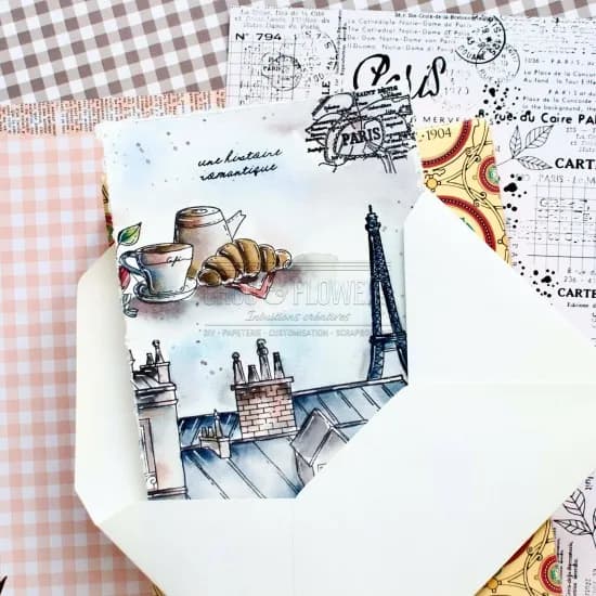 Tampon en silicone transparent sur le thème de Paris, France : Tour Eiffel, Café sur le toit de Paris, Croissant, Cadre, Ville européenne pour scrapbooking et création de cartes