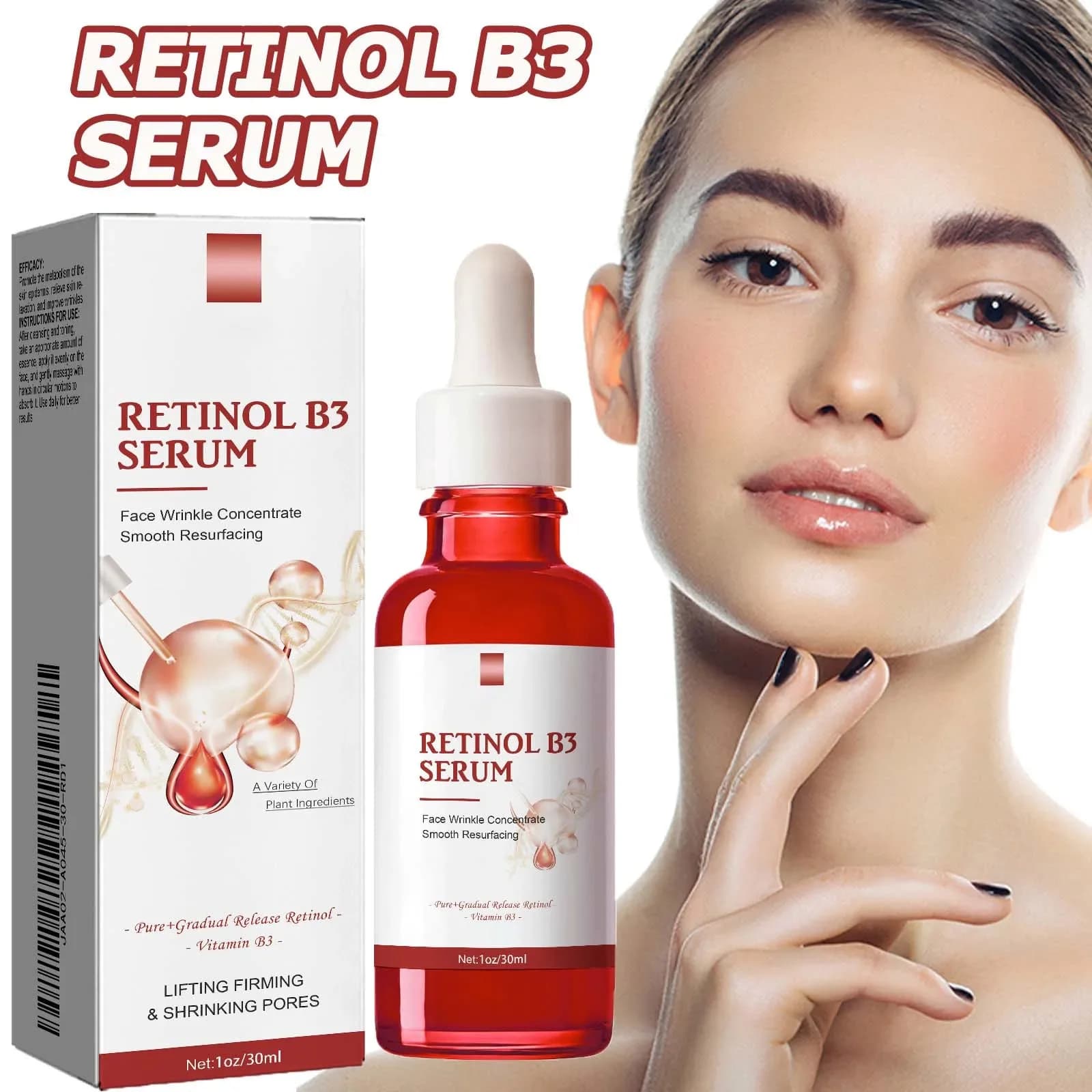 Essence anti-rides, Anti-âge, estompe les ridules, Lifting, raffermissant, réparation, lisse, hydratant, nourrissant, resserre le rétinol B3, sérum