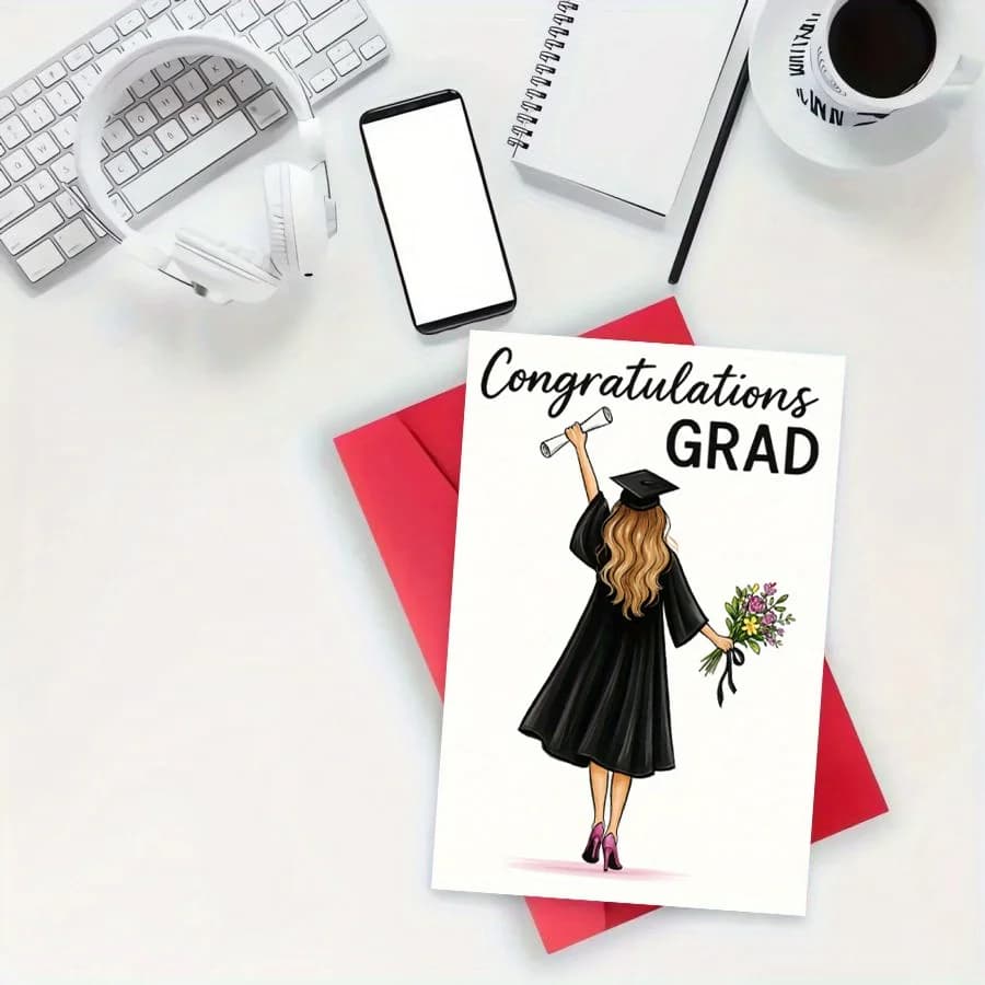 1 élégante carte de félicitations pour la remise des diplômes, avec un motif floral et le texte « Félicitations pour la remise des diplômes »