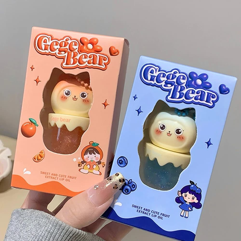 Gege Bear – huile à lèvres aromatisée aux fruits, peut être pendentif clé, baume à lèvres hydratant et hydratant pour Base de rouge à lèvres, réduit la ligne des lèvres