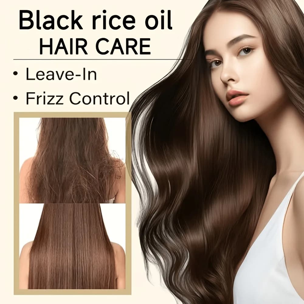 Huile capillaire 10-en-1 au riz noir, huile nourrissante pour cheveux, réparation en profondeur des pointes fourchues, huile essentielle sans rinçage. 60/120ml
