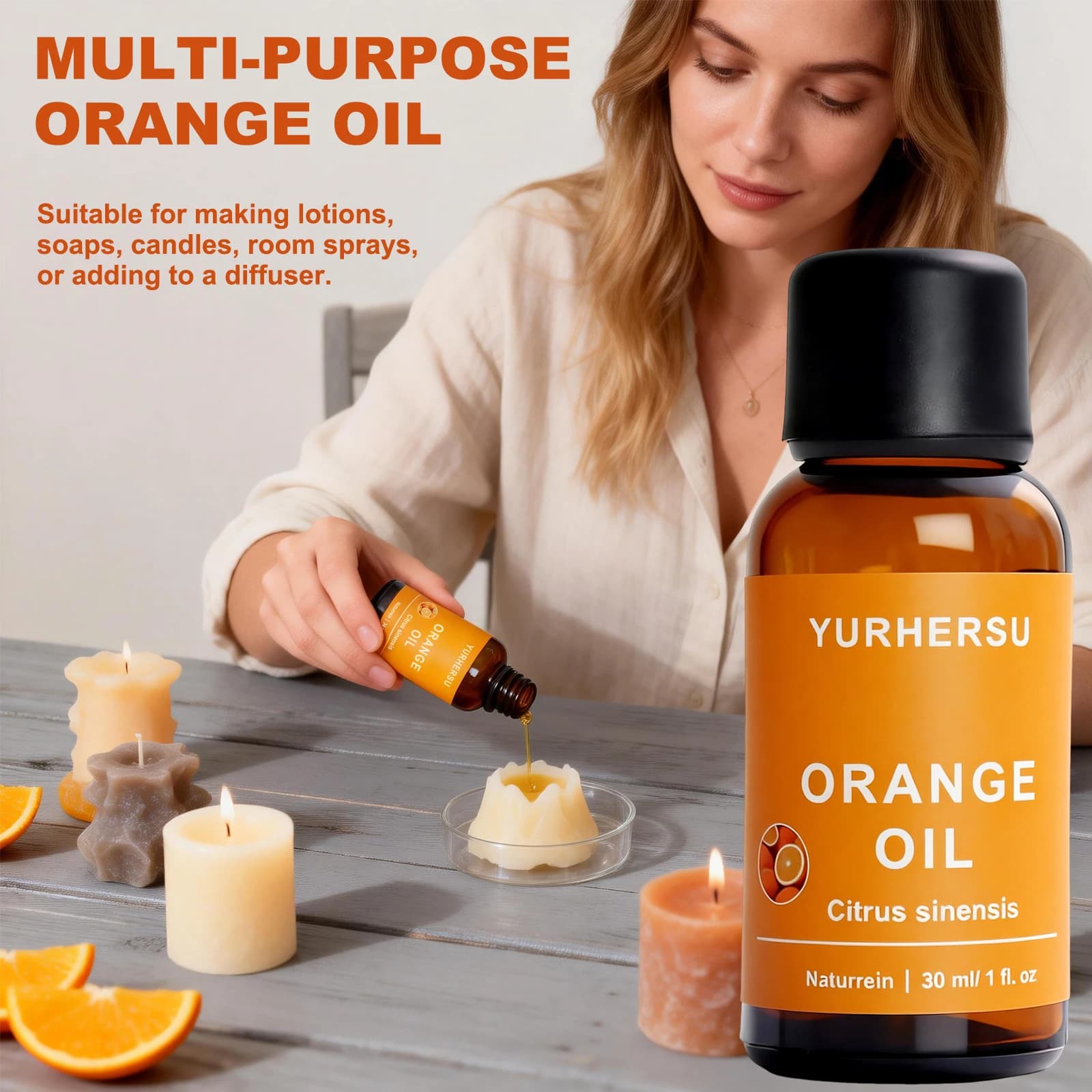 Huile essentielle d'orange pour la peau 30 ml, lueur éclaircissante, soin de l'acné, mélange avec huile transporteuse, douce et naturelle