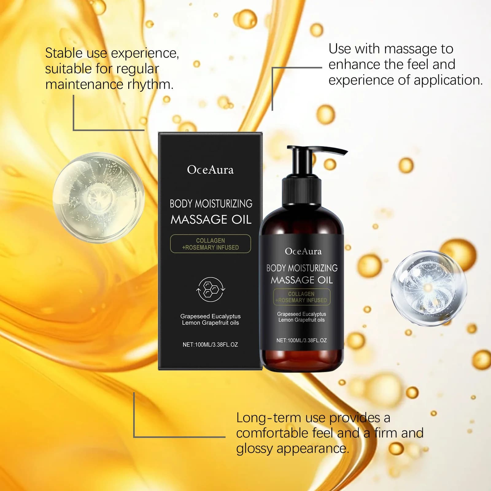 Huile de Massage hydratante pour le corps, nourrissante, lissante, raffermissante, apaisante, éclaircissante, réduit les rides, huile de Massage pour le corps douce
