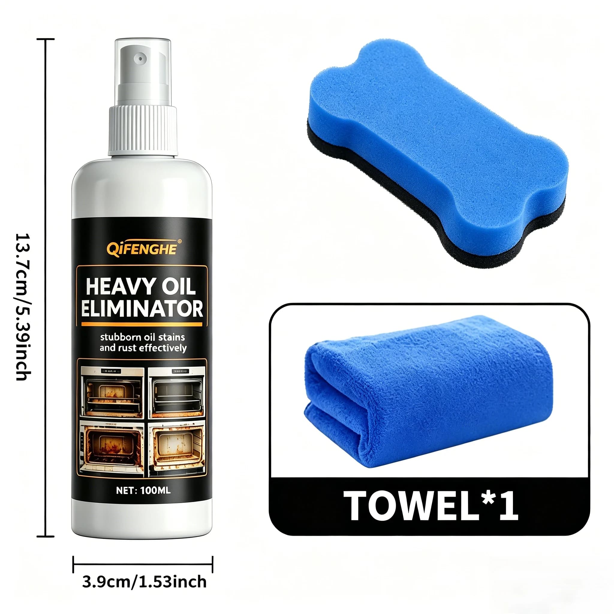 QiFENGHE 100ML Éliminateur d'huile lourde, Dégraissant et antirouille puissant, Nettoyant pour four et grill sans démontage ni rinçage, Sûr