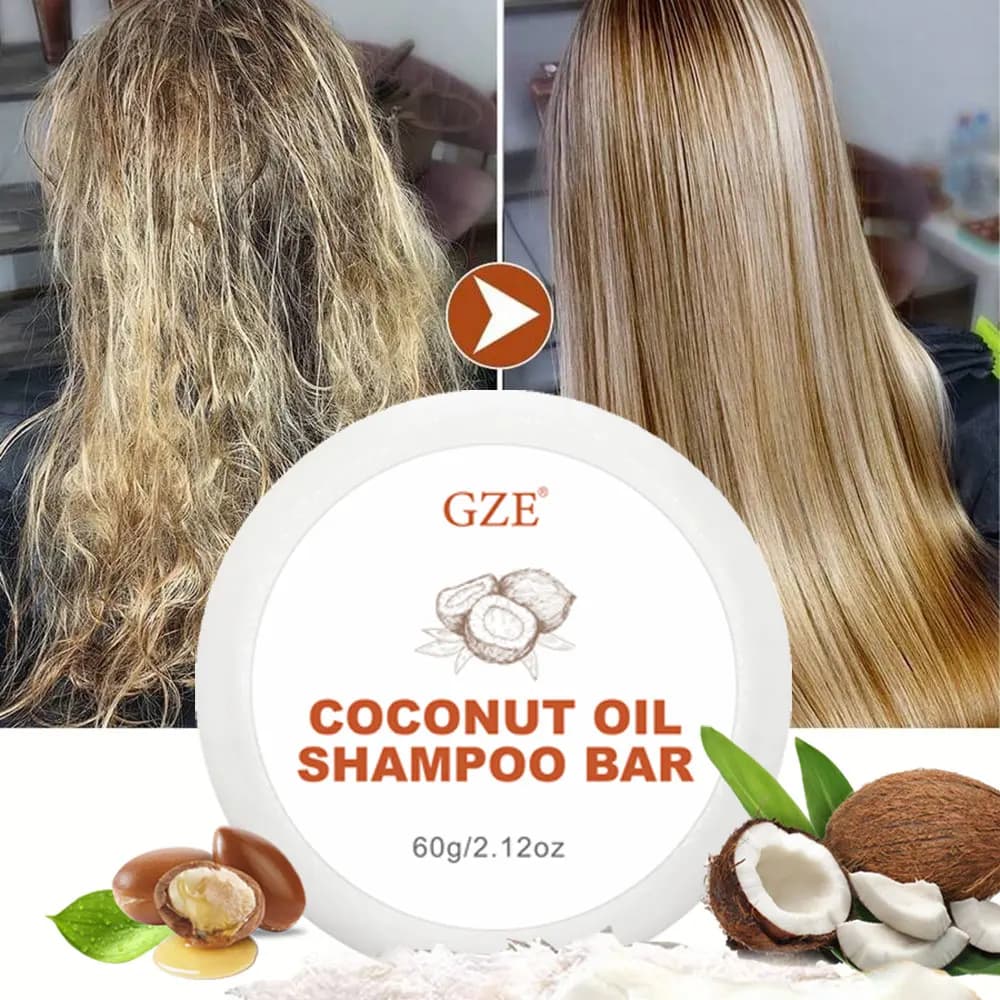 Barre de shampoing à l'huile de coco GZE, shampoing à barre hydratante pour cheveux secs