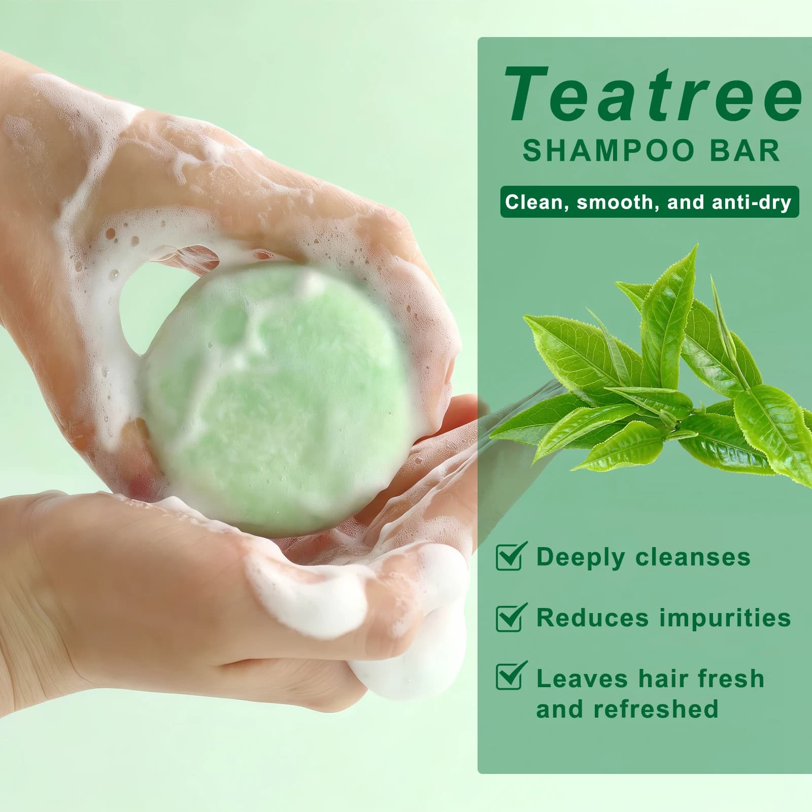 Shampooing Solide Naturel au Théier – Contrôle du Sébum, Anti-Pelliculaire, Rafraîchissant pour Cuir Chevelu, Nettoyant pour Cheveux Gras et Déchiquetés