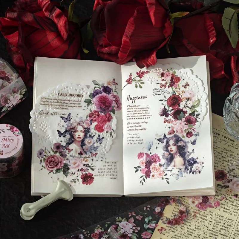 1 rouleau d'autocollants pour scrapbooking, série jardin de sommeil, ruban PET, adaptés aux scénarios artisanaux de bricolage, comme collage, journal de comptabilité