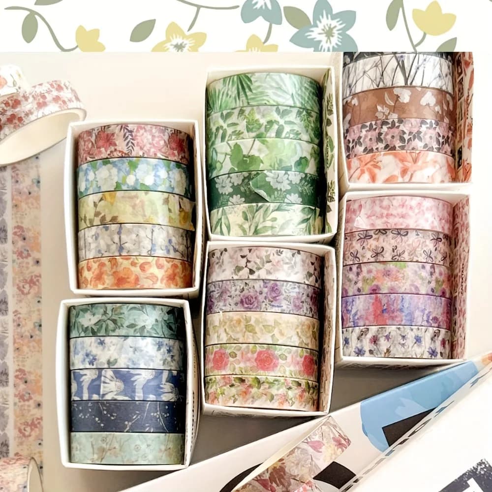 5 rouleaux de ruban Washi floral, autocollant auto-adhésif sans trace, ruban décoratif en papier pour journal, album photo, agenda quotidien, décoration de fête