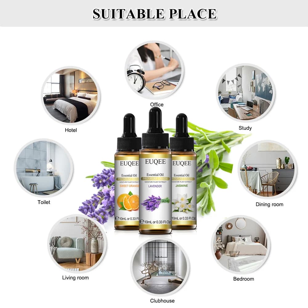 EUQEE 10ml avec compte-gouttes huile essentielle végétale naturelle pour diffuseur lavande menthe verte jasmin Eucalyptus Neroli huiles essentielles