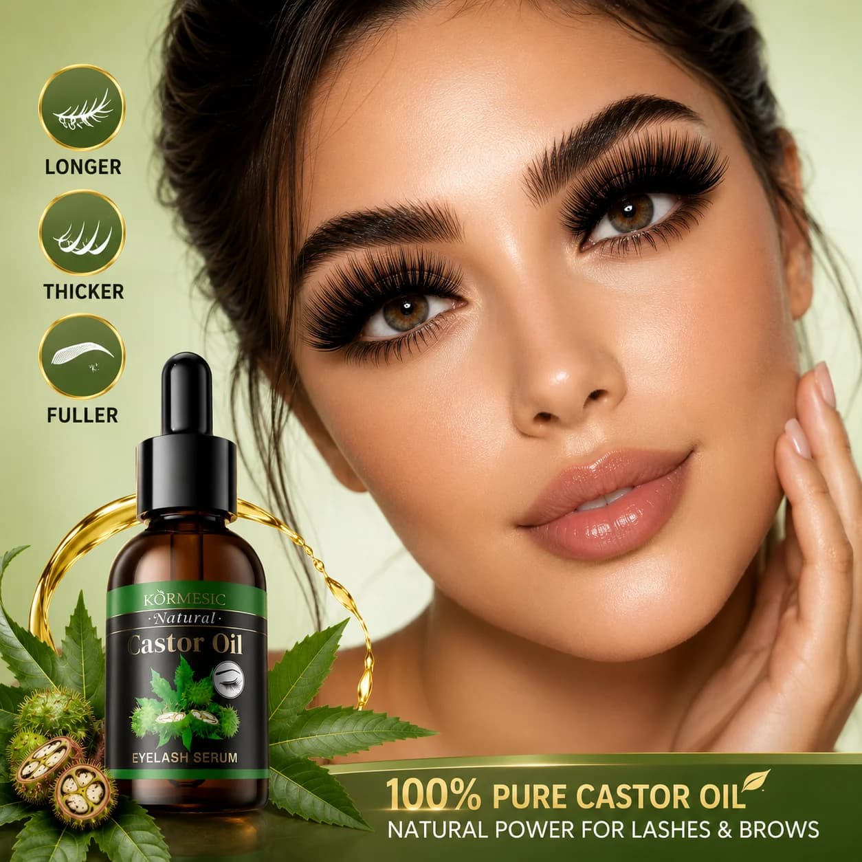 Sérum de croissance des cils à l'huile de ricin, huile de croissance des sourcils, amplificateur de cils, sourcils plus fournis, cils plus longs et plus épais, revitalisant naturel pour les sourcils