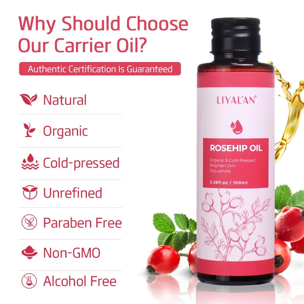 Huile de rose musquée éclaircissante, raffermissante, rajeunissante, estompe les taches foncées, hydrate, nourrit les cheveux, Essence de graines de rose musquée Pure, soins pour la peau, 100ml