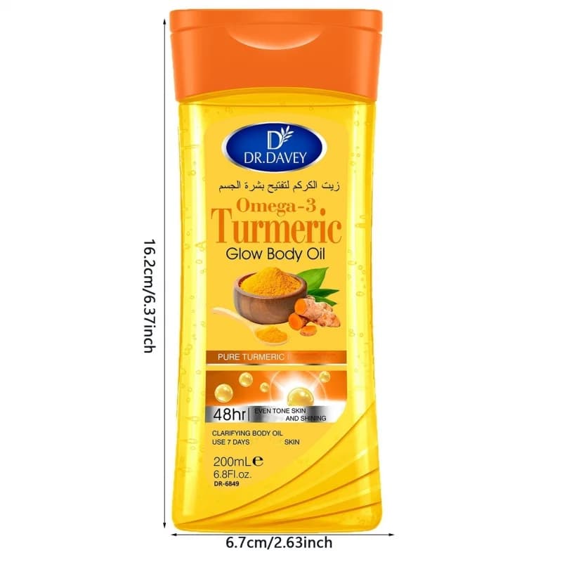 2 flacons de 200 ml d'huile corporelle éclaircissante au curcuma et oméga-3, soin hydratant et nourrissant pour la peau, adapté à toutes les saisons, corps et visage.